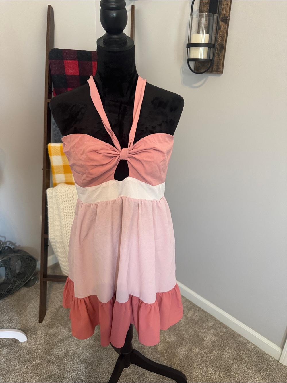 Better Be Pink & Coral Halter Tie-Front Mini Dress